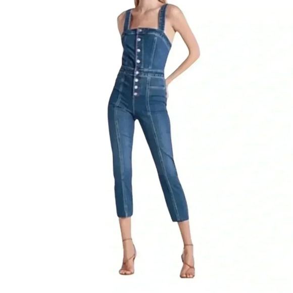 Express Denim - Express‎ Medium wash button front slim Jean overalls